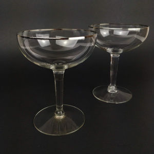 Vintage Silver Rimmed Coupe Glasses, 1 Pair